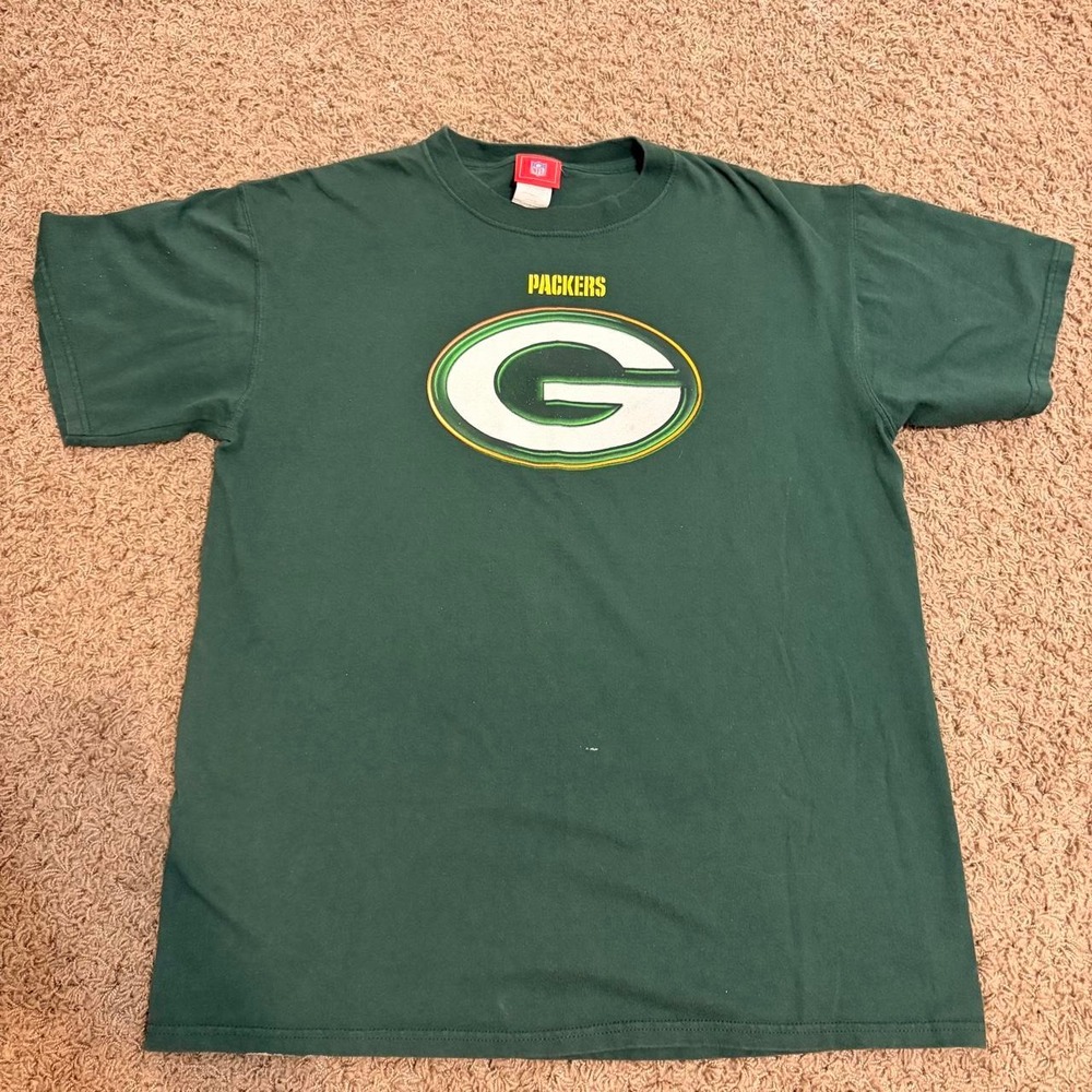 Vintage NFL Green Bay Packers Graphic Tee Shirt Green Cotton Mens Large VF